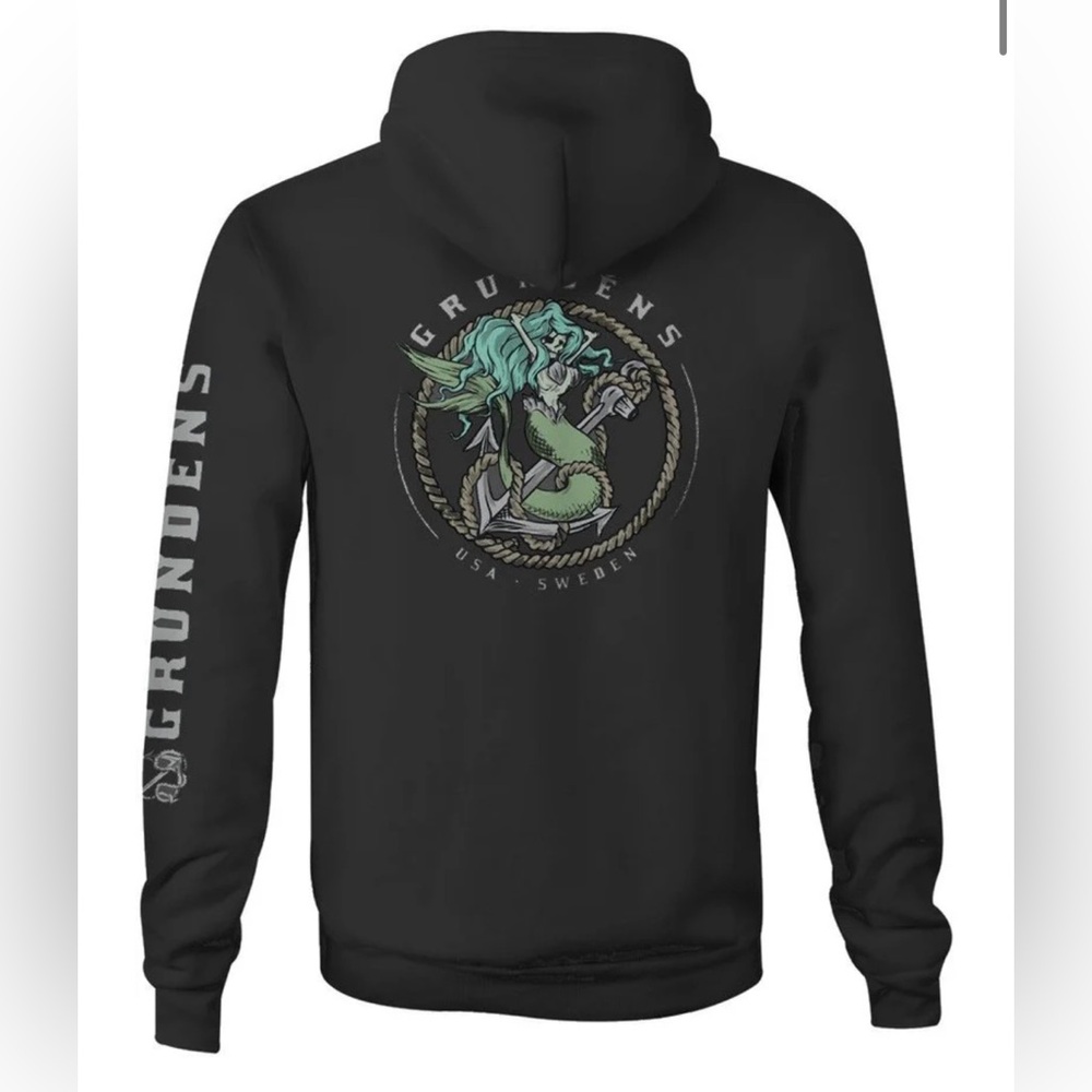 Grundéns Black Graphic Hoodie with Mermaid Logo